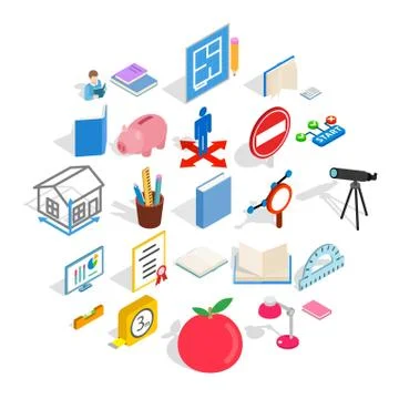 Sciential icons set, isometric style 스톡 일러스트