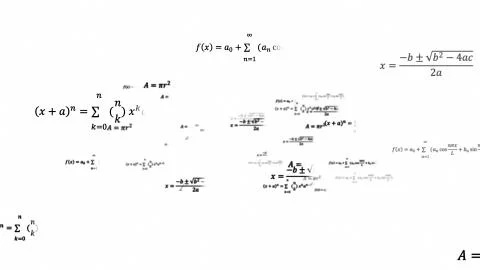 Scientific 3d background with physical and mathematical task solutions, formulas Stock Illustration