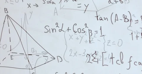 Scientific and algebraic formulas written on the white board Vidéo 102613743