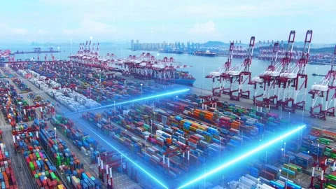 Scientific and technological effect of port terminal ，Digital port Stock Footage 149553401