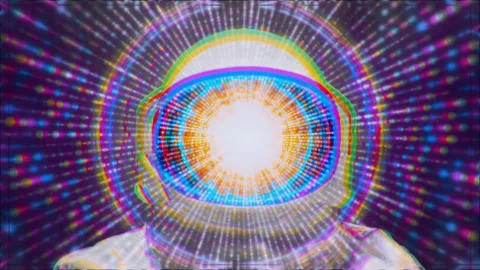 Scientific Art Animation, Spaceman Dissolves In Shining Of Nuclear Star Explodie Stock Footage 157029789