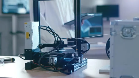 Scientific Assistant working with 3D printer in technical laboratory Stock Footage 149249154