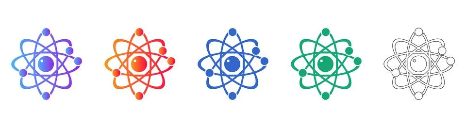 Scientific Atom Structure Icons Set Stock Illustration