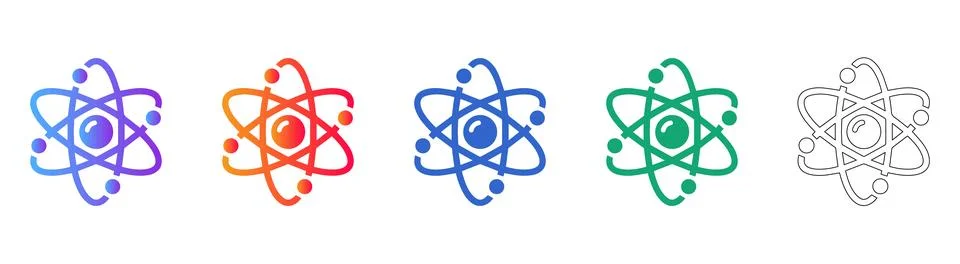 Scientific Atomic Model Icons Set Stock Illustration