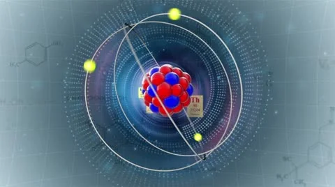 Scientific background. Atom model with elements of Periodic table and formulas Stock-Footage 10900270
