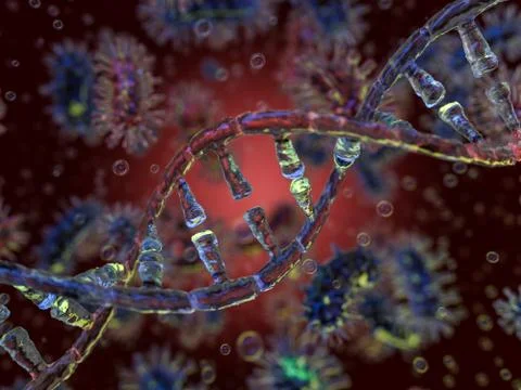 Scientific background with bacteria, viruses, microorganisms. 3D Stock Illustration