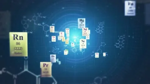 Scientific backgrounds. Elements of Periodic table and chemical formulas. Loop. Stock-Footage 10892067