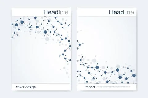 Scientific brochure design template. Vector flyer layout, Molecular structu.. Illustrazione stock