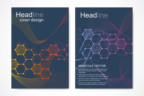 Scientific brochure design template. Vector flyer layout, Molecular structu.. Stock Illustration