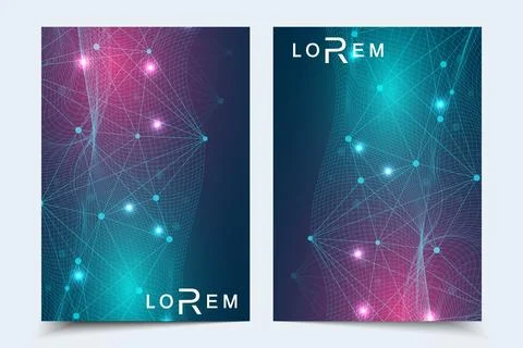 Scientific brochure design template. Vector flyer layout, Molecular structure Stock Illustration