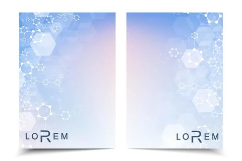 Scientific brochure design template. Vector flyer layout, Molecular structure Stock Illustration