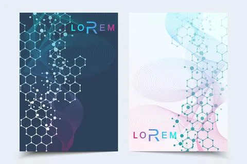 Scientific brochure design template. Vector flyer layout, Molecular structure Stock Illustration