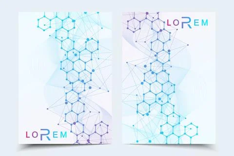 Scientific brochure design template. Vector flyer layout, Molecular structure Illustrazione stock