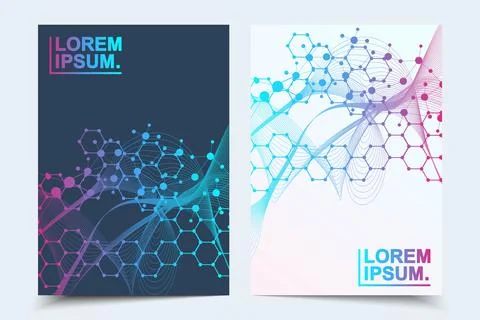 Scientific brochure design template. Vector flyer layout, Molecular structure Stock Illustration