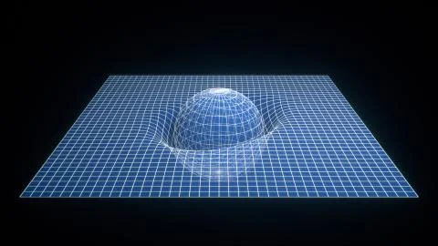 Scientific concept of space time. 3d illustration. The sphere falls to the su Stock Illustration