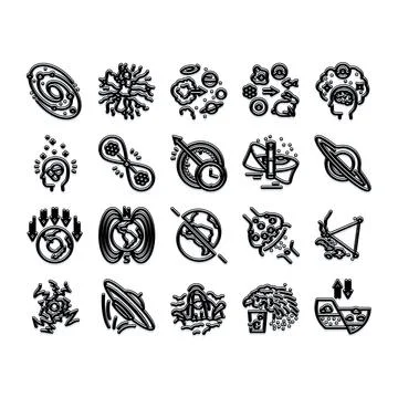 Scientific concepts set exploring physics, biology, and astronomy Stock Illustration