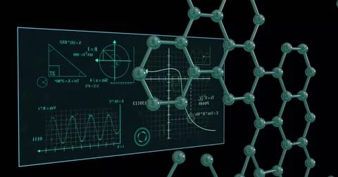 Scientific data and geometric graphs over molecular structure image Stock Illustration