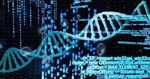 Scientific data processing animation with DNA strand and binary coding elements Stock Footage 304095642