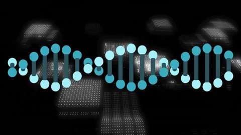 Scientific data processing animation with DNA strand and binary coding elements Stock Footage 304843403