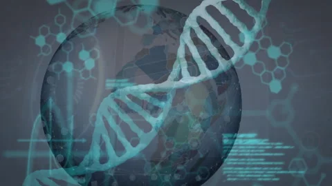 Scientific data processing animation with DNA strand and binary coding elements Stock Footage 305010032