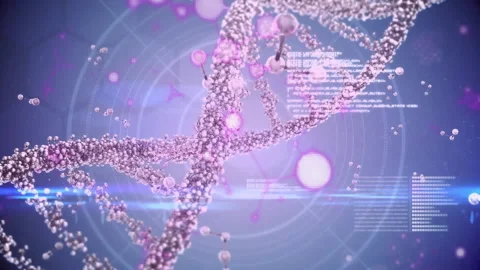 Scientific data processing animation with DNA strand and binary coding elements Stock Footage 305028828