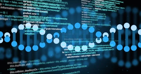 Scientific data processing animation with DNA strand and binary coding elements Stock Footage 306171029