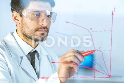 The scientific draw the graph at the virtual screen Stock Photos