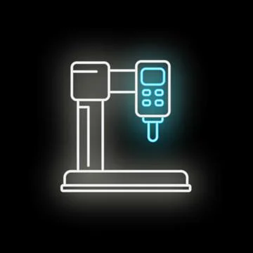 Scientific drilling machine digital neon glowing icon Stock Illustration