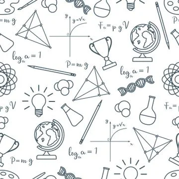 Scientific, educational vector seamless pattern. Illustrazione stock