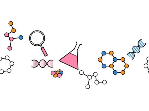 Scientific elements flat cartoon Stock Illustration
