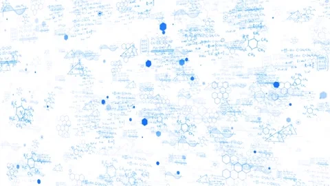 Scientific equations education visual light blue chemistry sketches, physics for Stock Footage 340576232