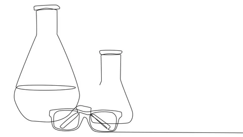 Scientific equipment in a laboratory setting featuring flasks and safety glasses Stock Footage 282146848