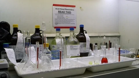 Scientific equipment on table in lab Stock Footage 93515904