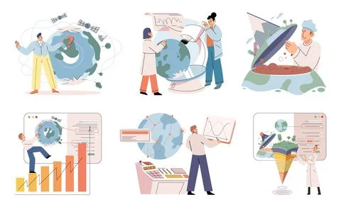 Scientific experiment. Analysis data collected during experiments provides Stock Illustration