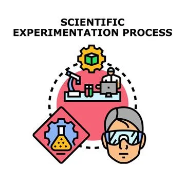 Scientific experimentation process concept with researcher and laboratory e.. Stock Illustration
