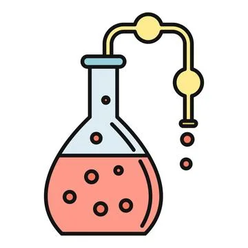 Scientific flask with liquid and experimental tube dripping drops Stock Illustration