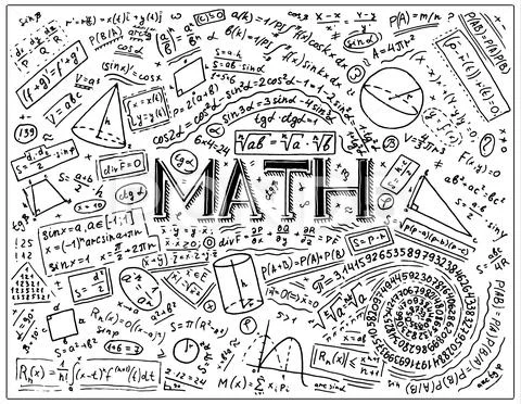 Scientific formulas and calculations in physics and mathematics on whiteboard Stock Illustration