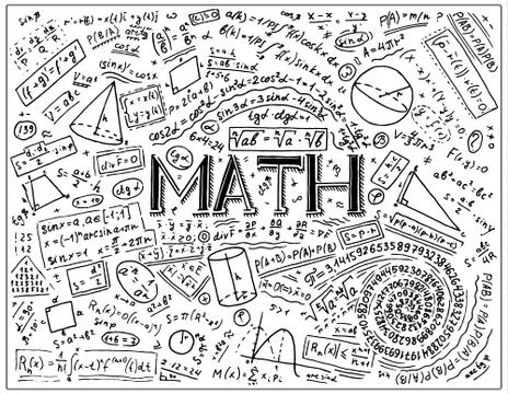 Scientific formulas and calculations in physics and mathematics on whiteboard Illustrazione stock