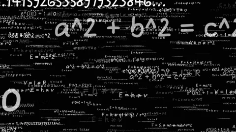 Scientific formulas on black background. The laws of physics and mathematics. Видео 234805029