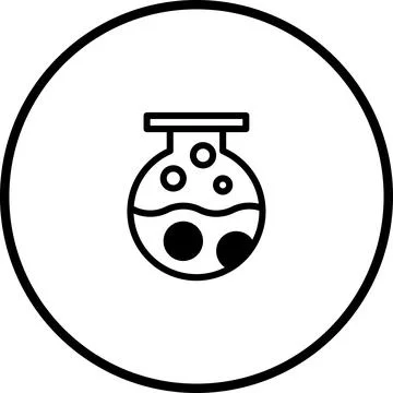 Scientific Icon: Round Bottom Flask with Bubbles for Lab Research Symbolism Stock Illustration