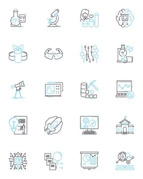 Scientific inquiry linear icons set. Investigation, Experimentation, Hypothesis Stock Illustration