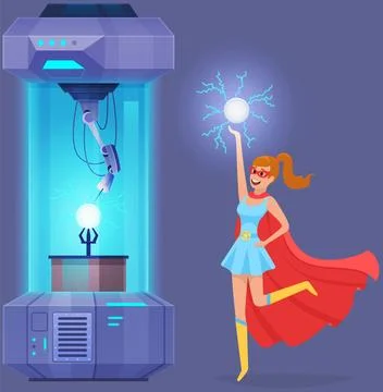Scientific lab. Study of atomic structure in machinery, make research on Stock Illustration