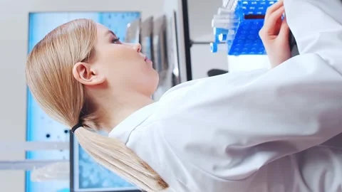 Scientific laboratory filled with various research equipment. Scientists are Stock Footage 304523880