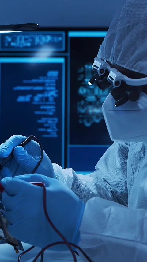 Scientific laboratory filled with various research equipment. Scientists are Stock Footage 304524860