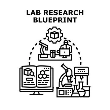 Scientific laboratory research and development blueprint process Stock Illustration