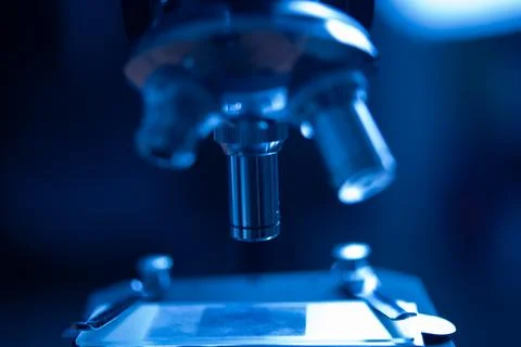 Scientific microscope data analysis in the metal lens at laboratory. resear.. Stock Photos