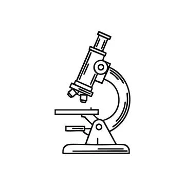 (Scientific Microscope Icon. Clean line art depiction of a laboratory instr.. Stock Illustration