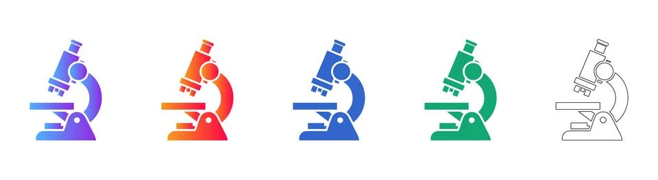 Scientific Microscope Icon Set in Gradient Colors Stock Illustration