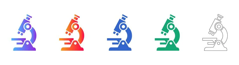 Scientific Microscope Icon Set Stock Illustration