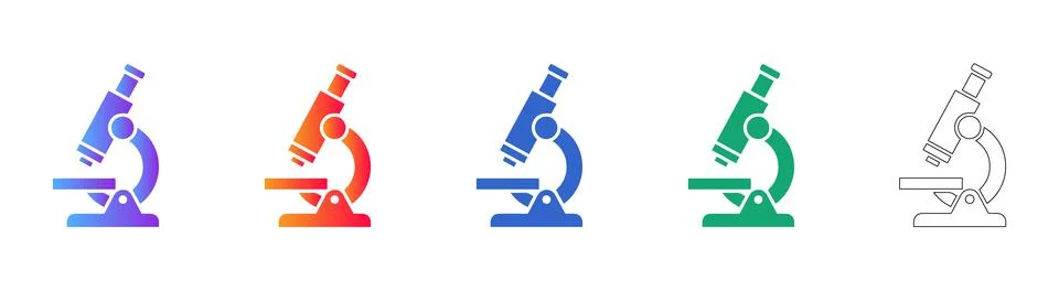 Scientific Microscope Icons in Gradient, Solid, and Outline Styles Stock Illustration